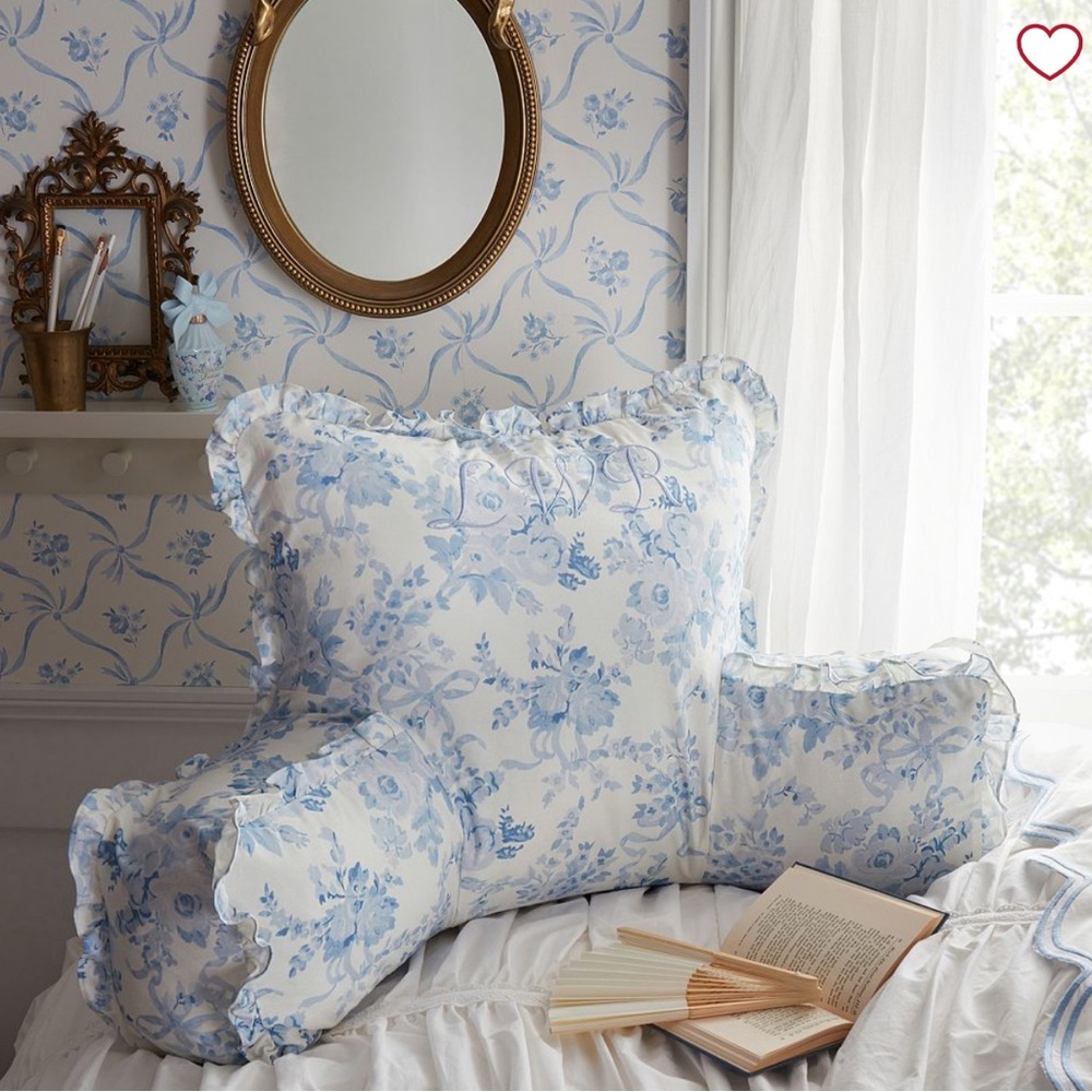 LoveShackFancy x PBTeen Blue and White Floral Back Pillow Cover